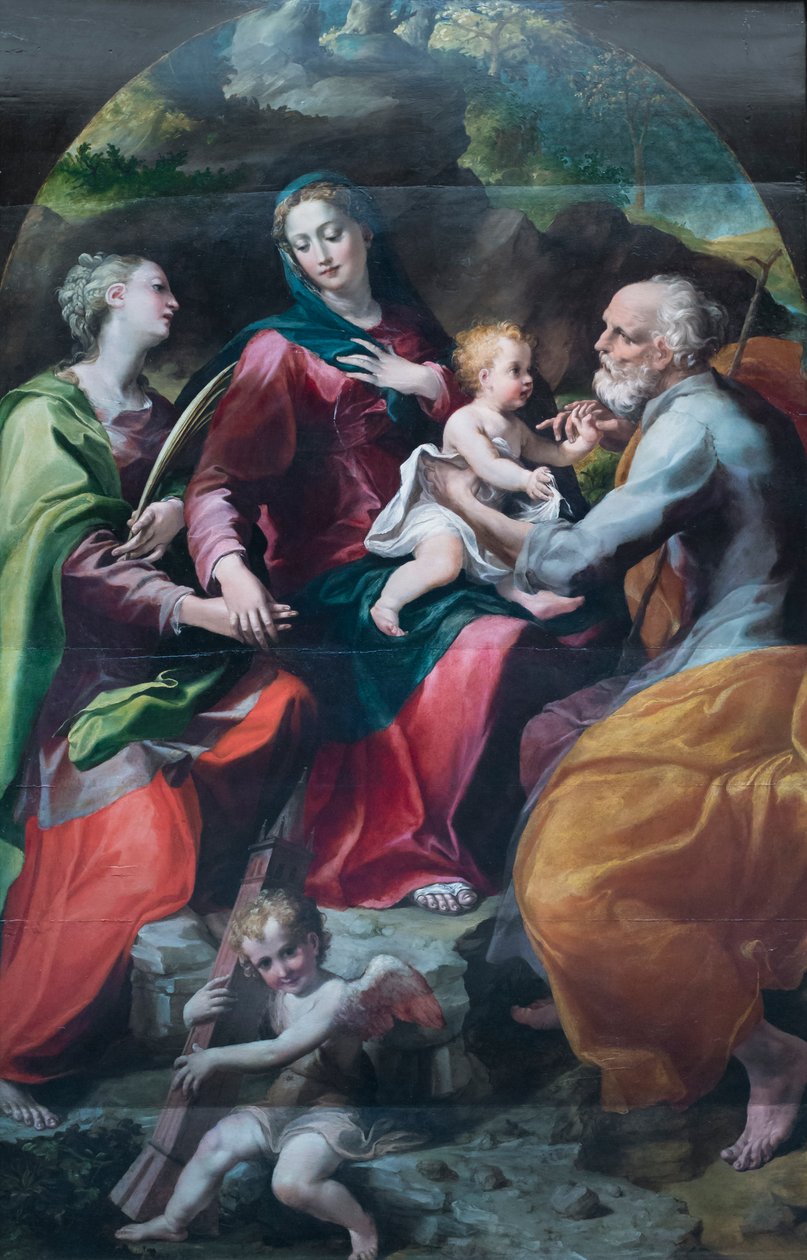 Madonna med barn og den hellige Barbara, ca. 1530 (olie på træ) af Michelangelo Anselmi
