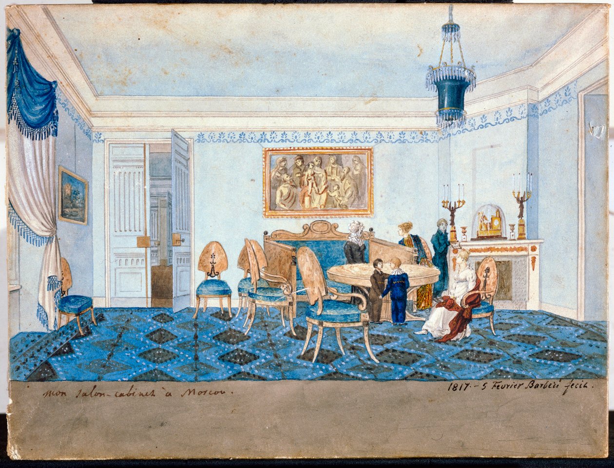 Udsigt over stuen i prinsesse Zinaida Alexandrovna Volkonskaias (1792-1862) residens i Moskva - Værk af Michelangelo Barberi (aktiv i begyndelsen af ​​det 19. århundrede) af Michelangelo Barberi