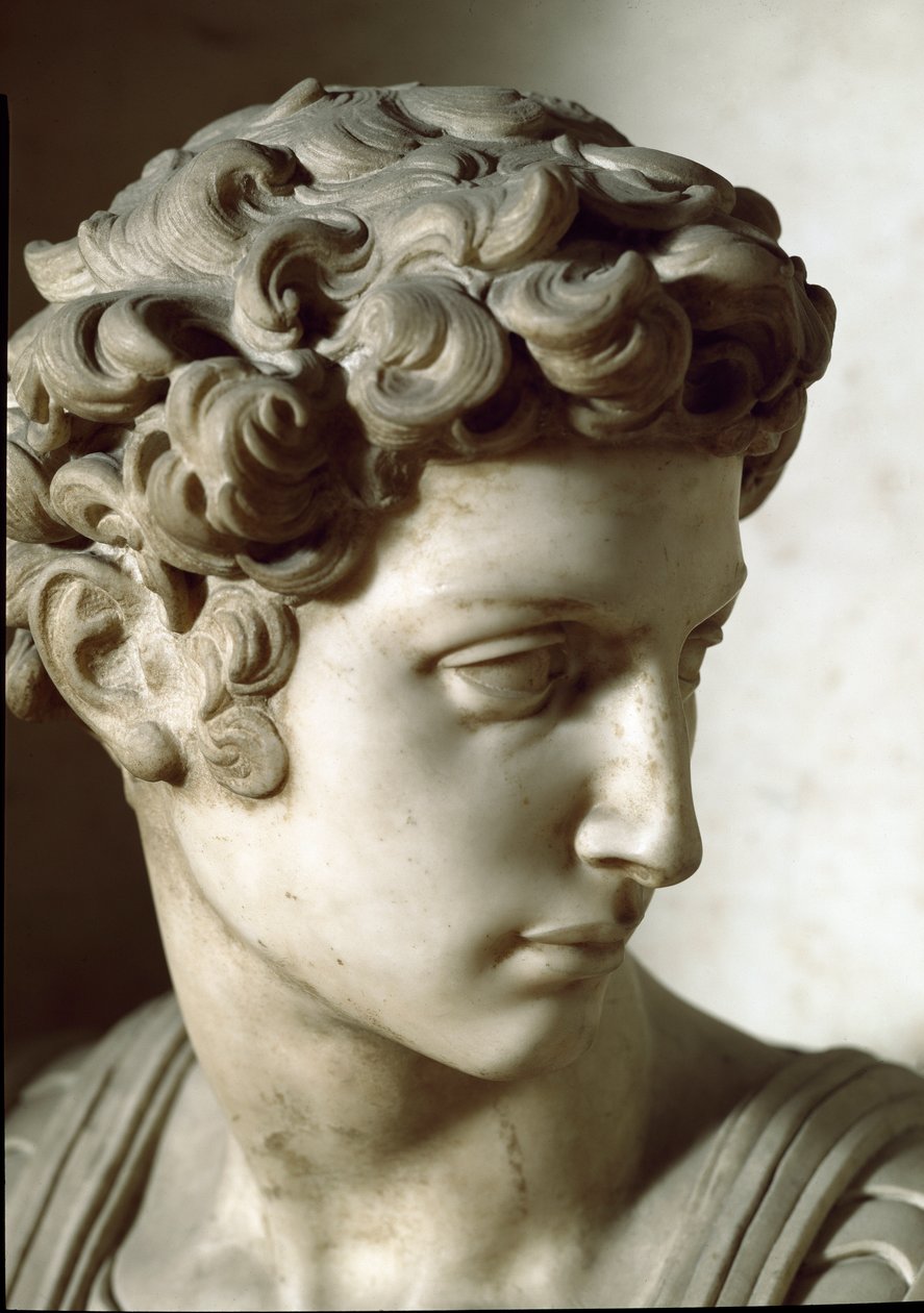 Allegori om dag og nat: detaljer om den afdøde. Giuliano de Medicis mausoleum. Marmor skulptur af Michelangelo Buonarroti