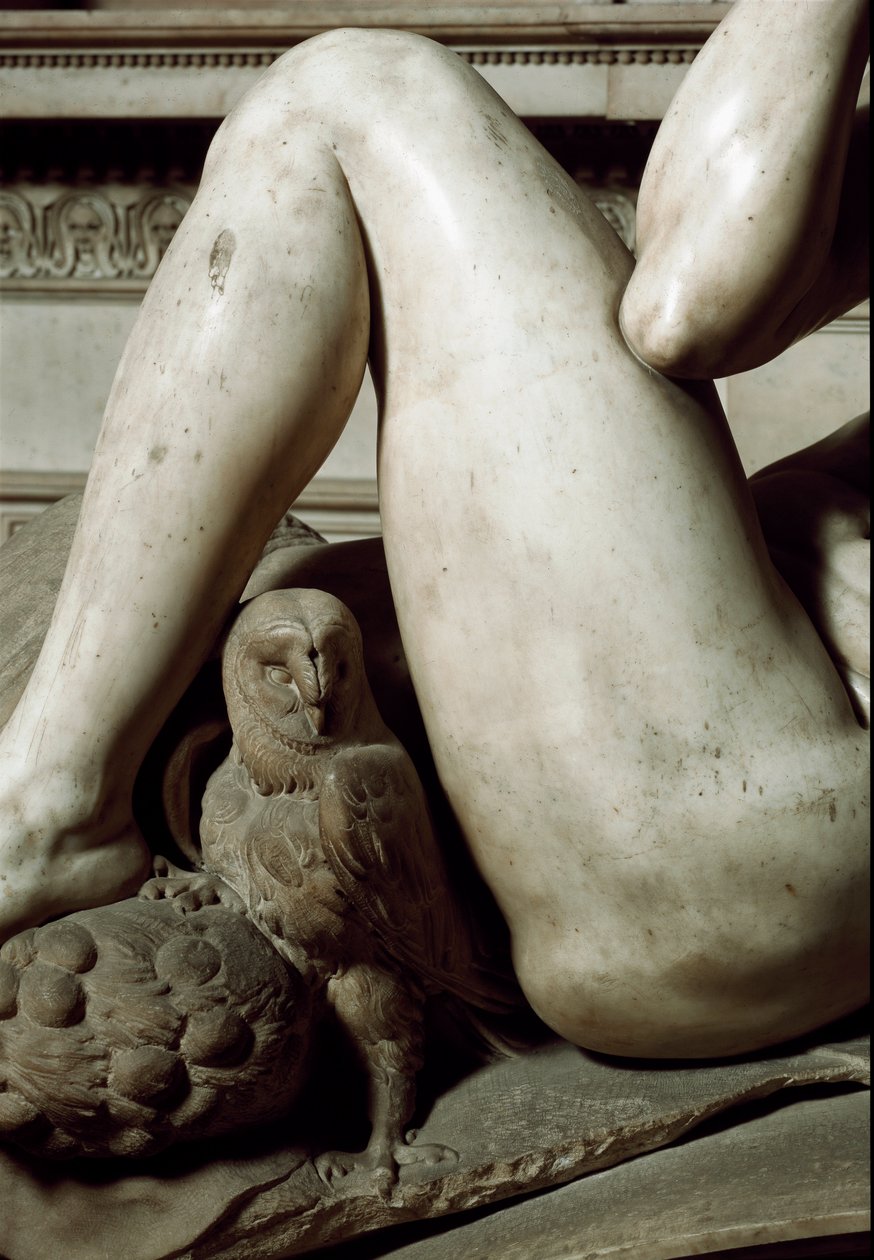 Allegori om dag og nat: detalje af natten. Giuliano de Medicis mausoleum. Marmor skulptur af Michelangelo Buonarroti