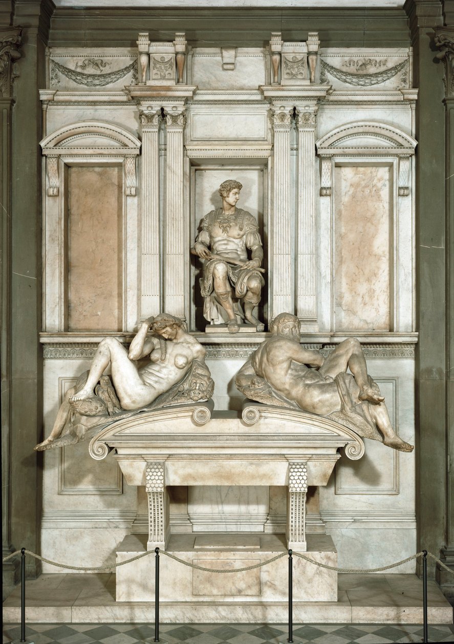 Allegori om dag og nat, Giuliano de Medicis mausoleum. Marmor skulptur af Michelangelo Buonarroti