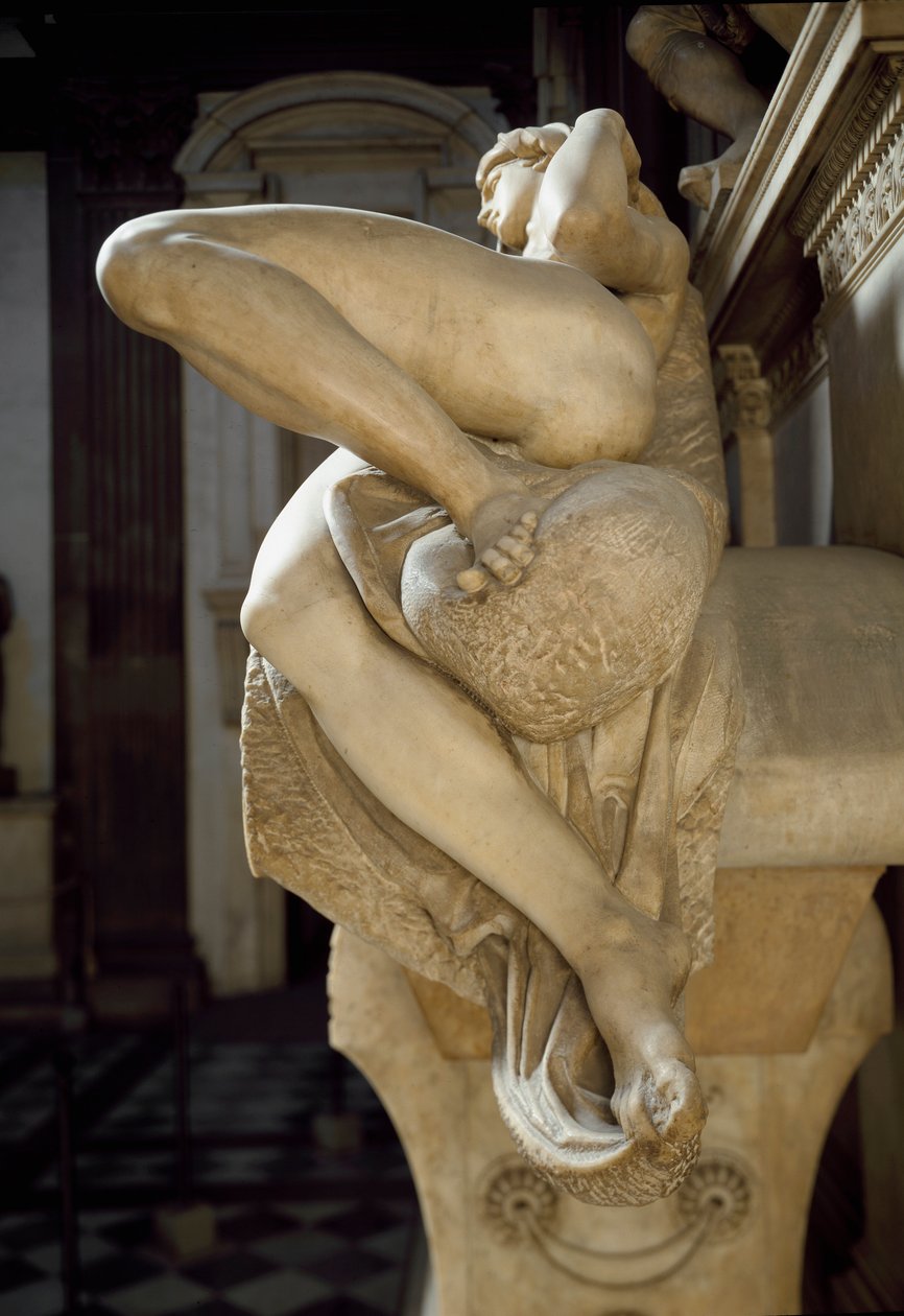 Allegori af Aurora. Graven af Laurent II af Medicis. Marmorskulptur 1531 af Michelangelo Buonarroti