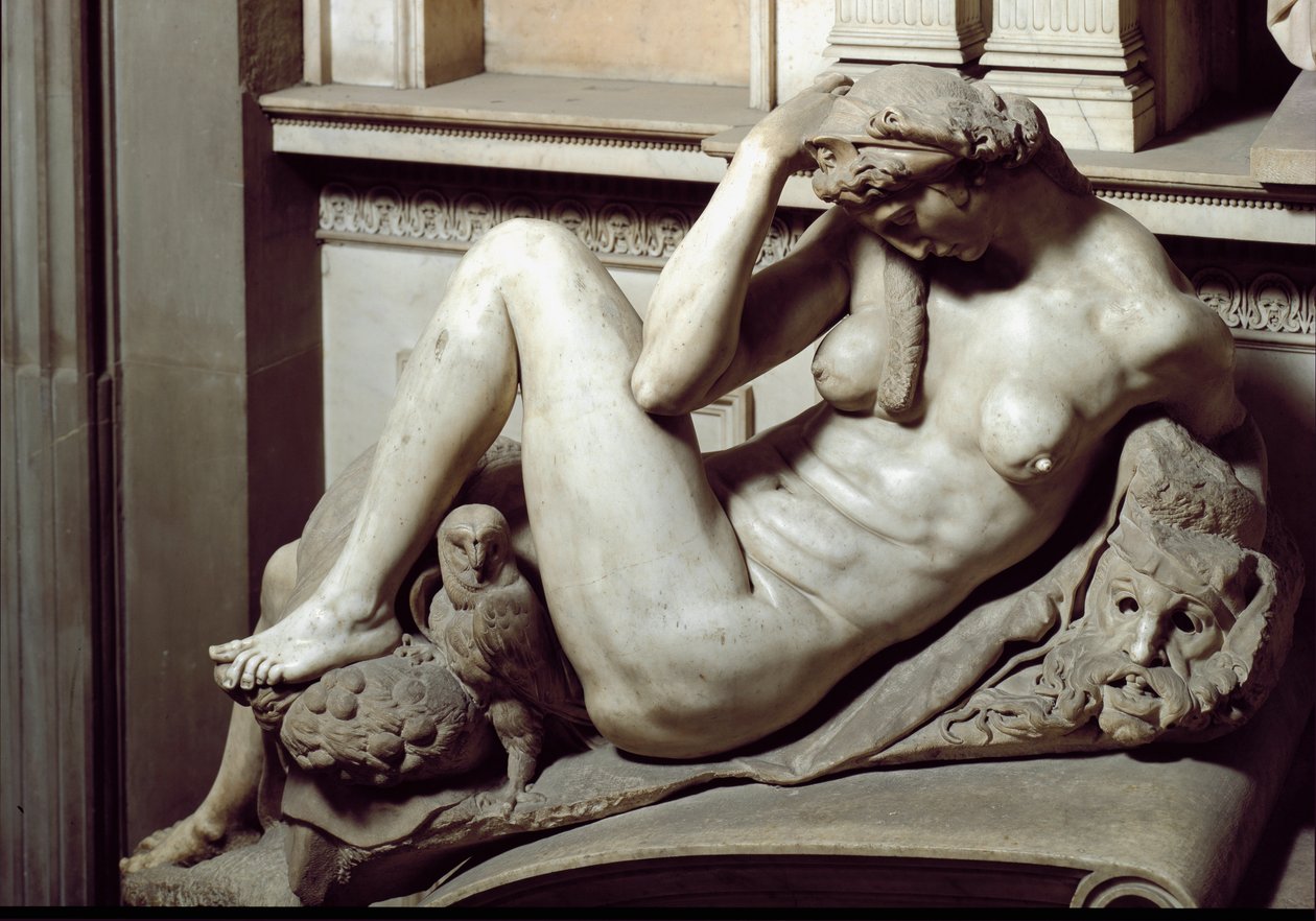 Allegori om natten. Giuliano de Medicis mausoleum. Marmor skulptur af Michelangelo Buonarroti