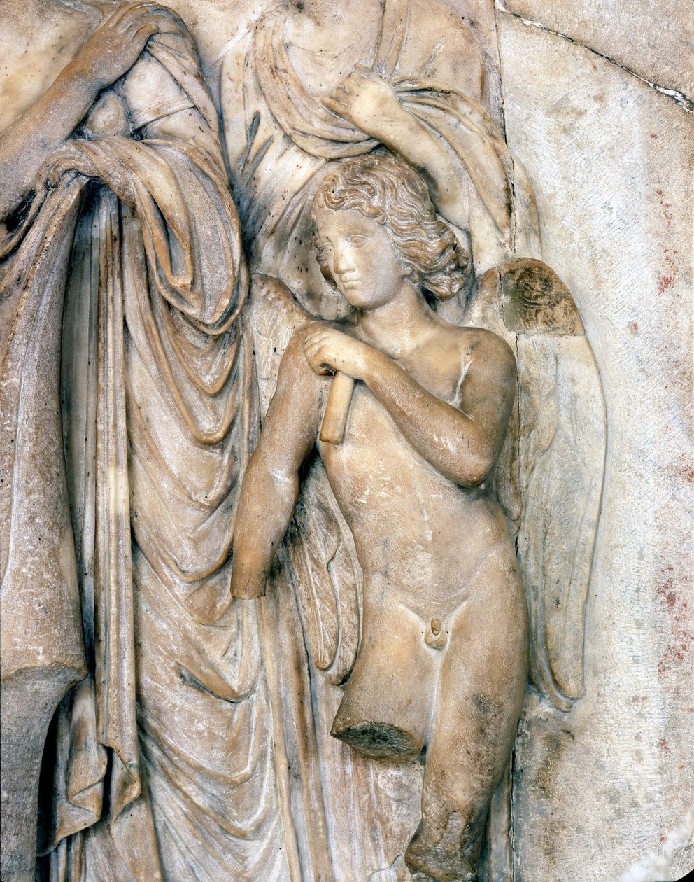 Angel, Venedig marmor, tidligt 16. århundrede. Begravelsesceremoni, detaljer, Louvre-museet. Skulptur af Michelangelo Buonarroti dit Michel Ange (Michelangelo eller Michelangelo af Michelangelo Buonarroti