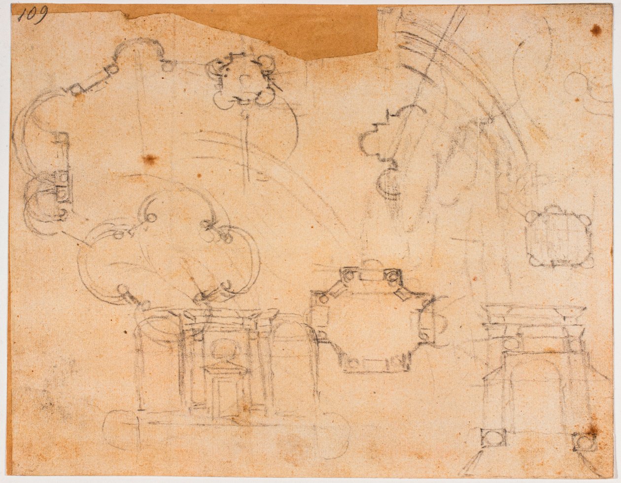 Bygningsplaner, opstalter og kuppelskitser til Sforza-kapellet af Michelangelo Buonarroti