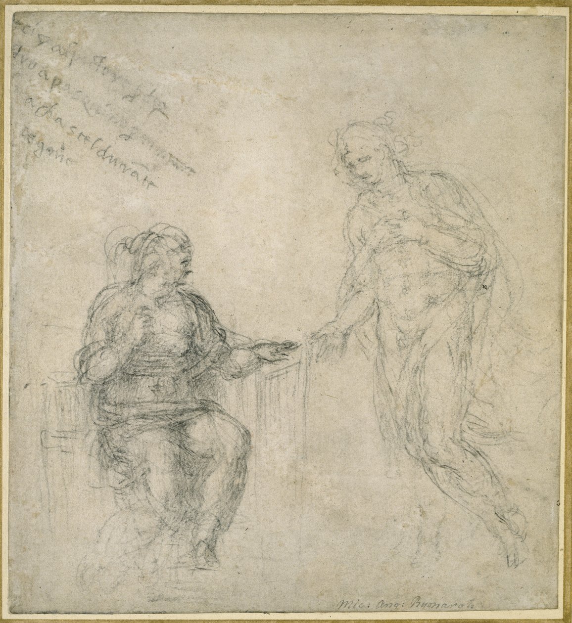 Kristus tager afsked med sin mor efter opstandelsen (sort kridt på naturhvidt papir) af Michelangelo Buonarroti