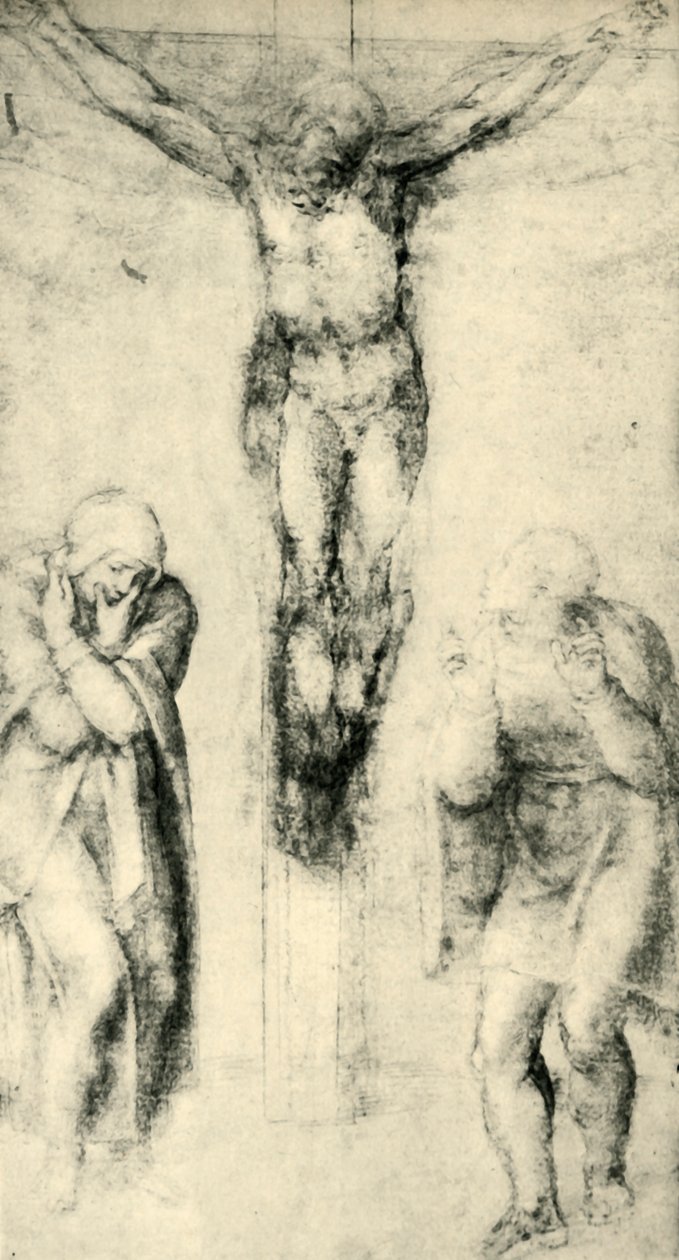 Kristus på korset mellem jomfruen og Johannes, c1560-1564, 1943. af Michelangelo Buonarroti