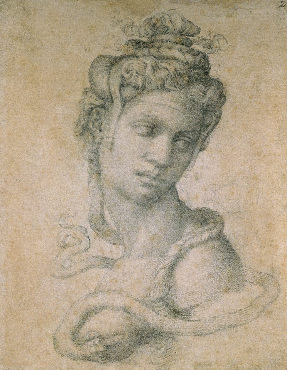 Kleopatra (69-30 f.Kr.) (trækul på papir) af Michelangelo Buonarroti