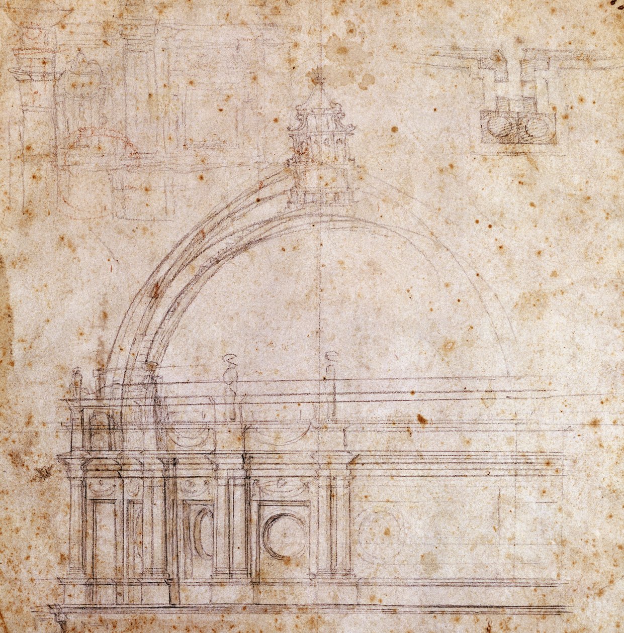 Designtegninger til kuppelen af Peterskirken i Vatikanet, design af Michelangelo (1475-1564), Italien af Michelangelo Buonarroti