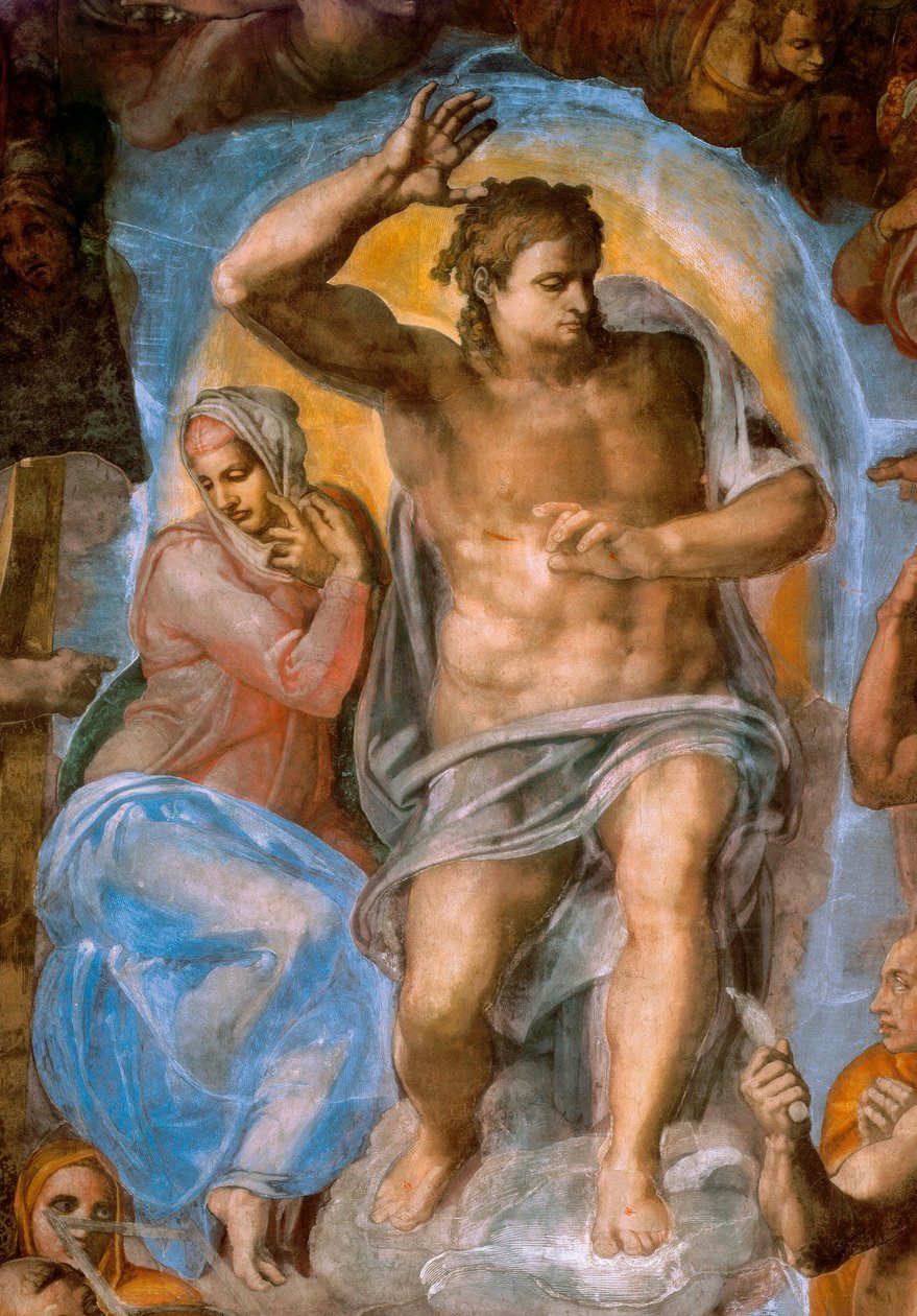 Detalje af den sidste dom: Kristusdommerne. Fresco af Michelangelo Buonarroti, kendt som Michelangelo (Michelangelo eller Michelangelo af Michelangelo Buonarroti