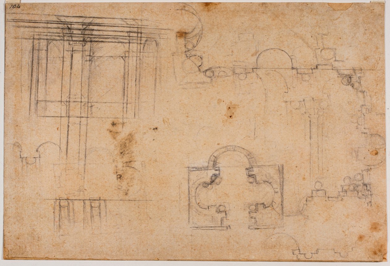 Grundplan og arkitektoniske opstalter af Sforza-kapellet af Michelangelo Buonarroti