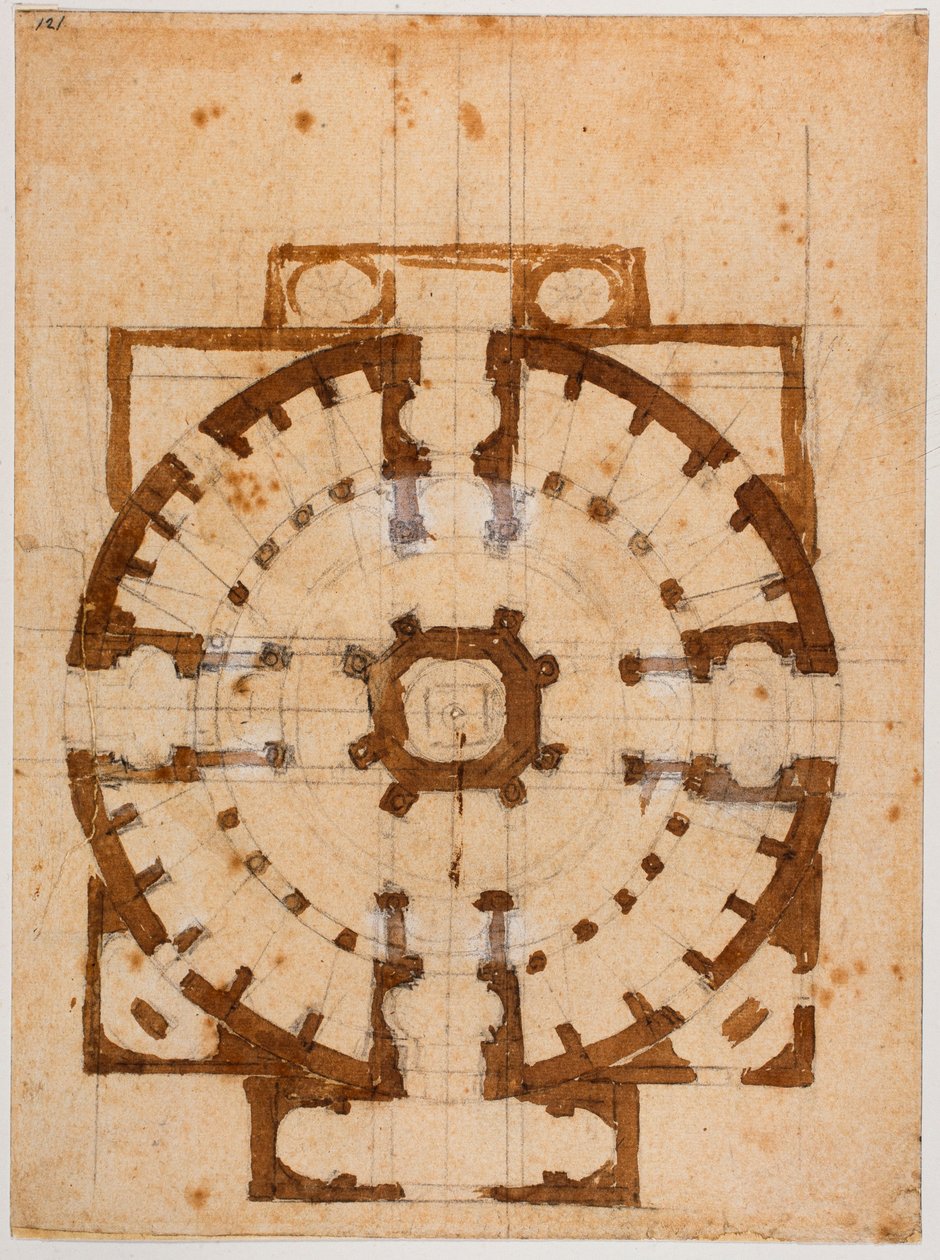Grundplan for San Giovanni dei Fiorentini af Michelangelo Buonarroti