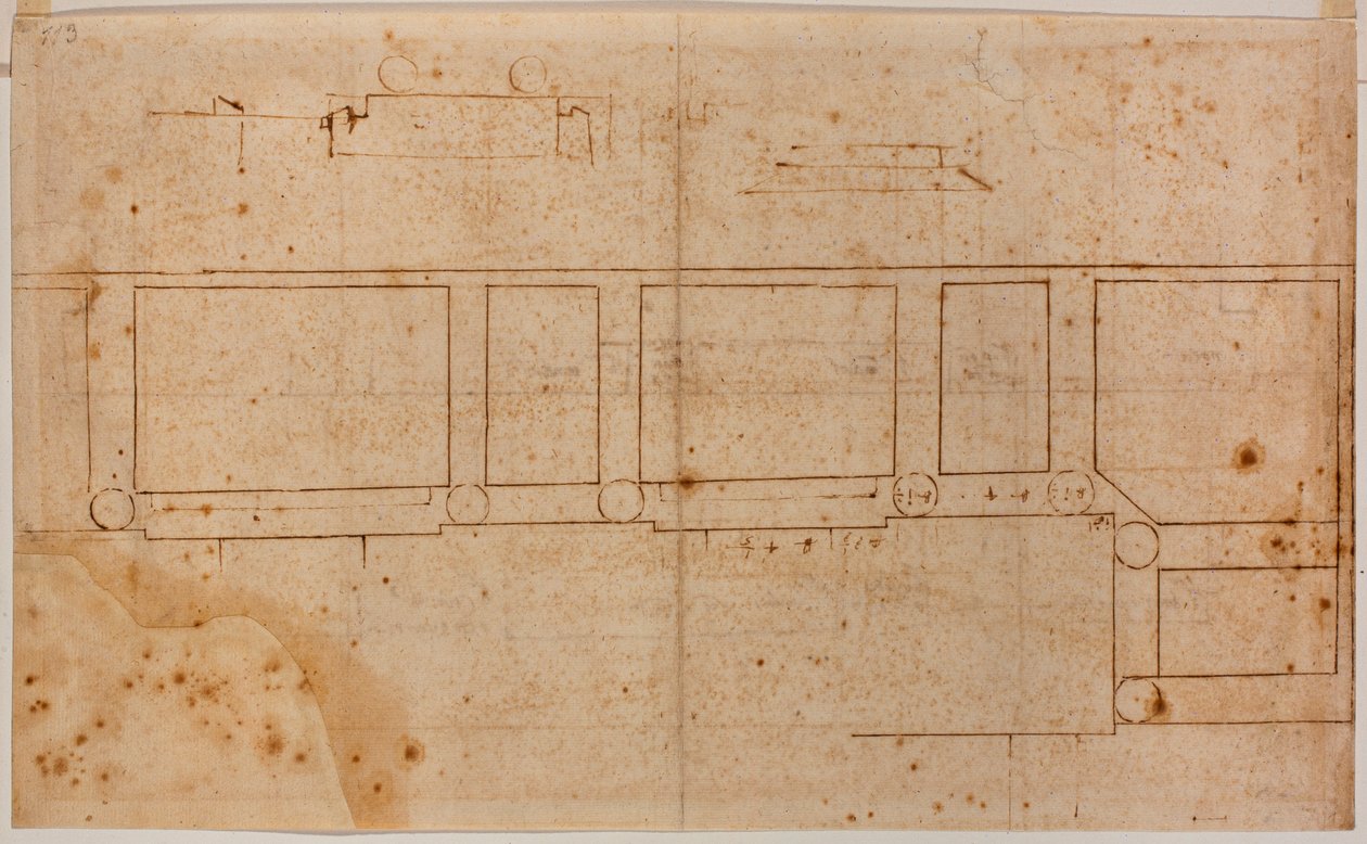 Plantegning af facaden på San Lorenzo af Michelangelo Buonarroti