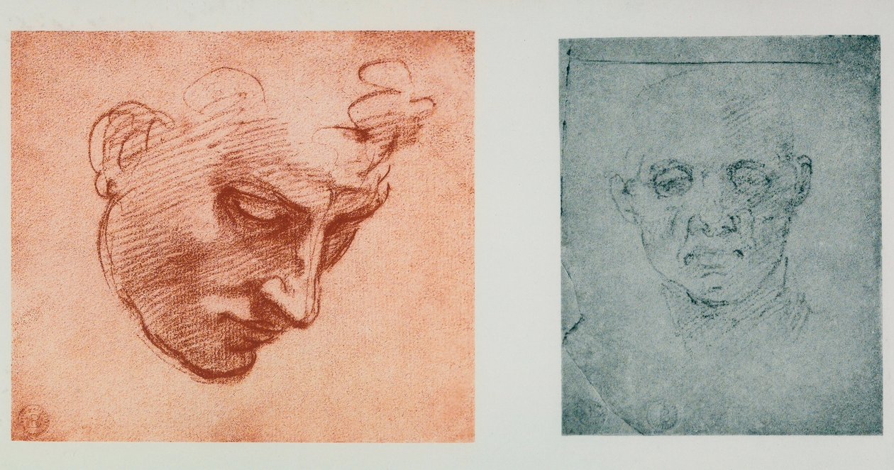 Set forfra af et ansigt, og et i profil; tegninger af Michelangelo. Casa Buonarroti, Firenze af Michelangelo Buonarroti