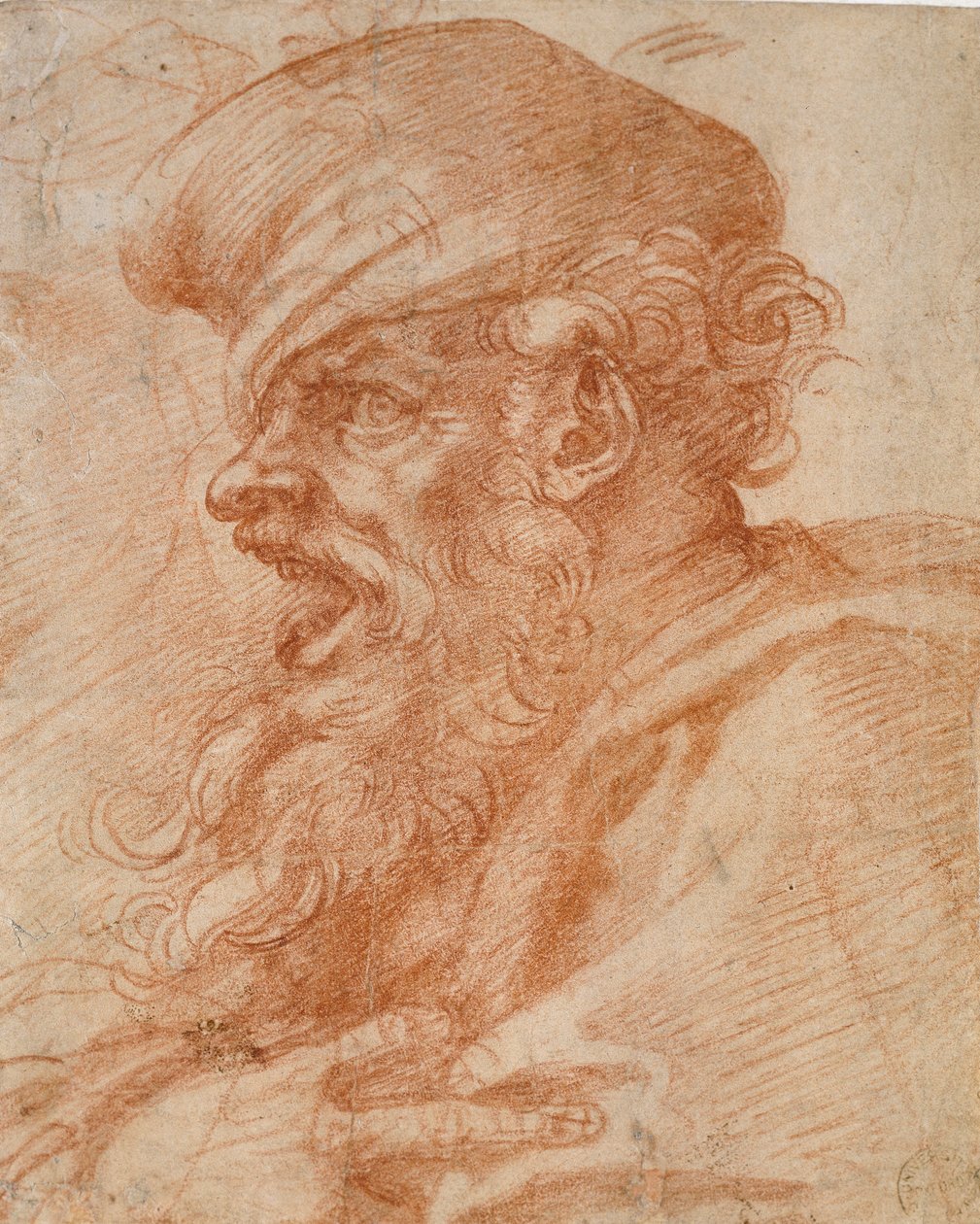 Hoved af en skægget mand, der råber, 1500-tallet af Michelangelo Buonarroti