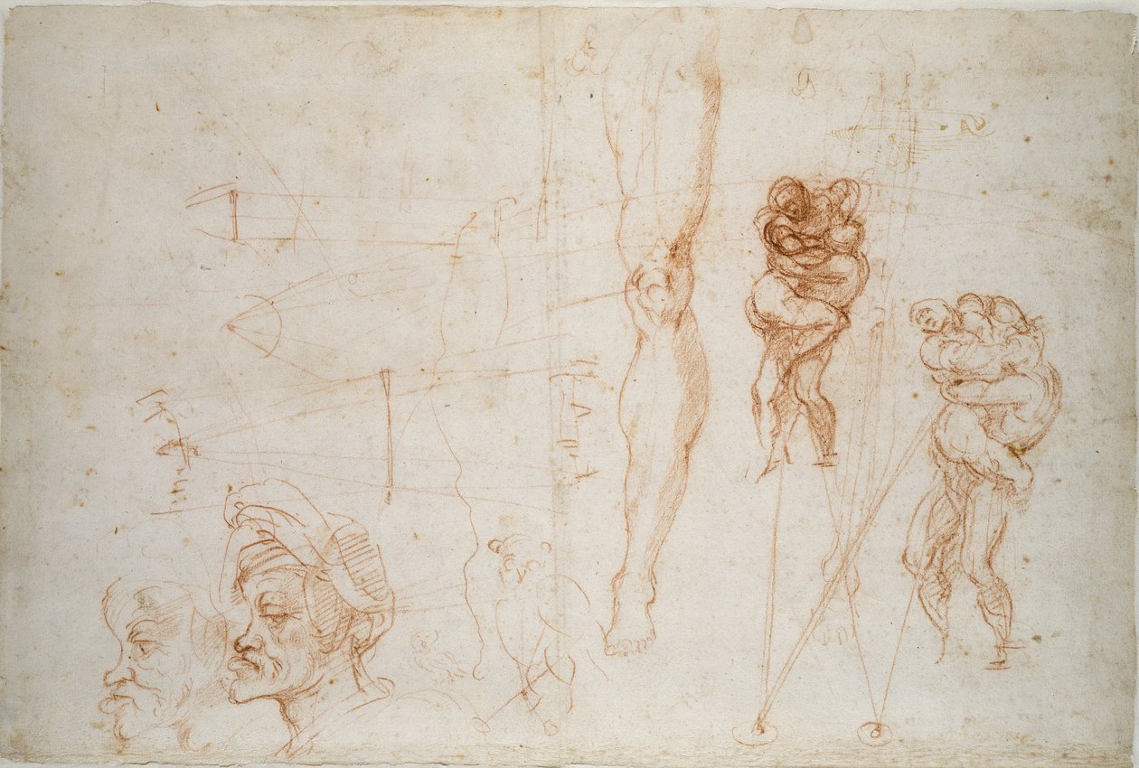 Hercules og Antaeus og andre studier, 1500-tallet af Michelangelo Buonarroti