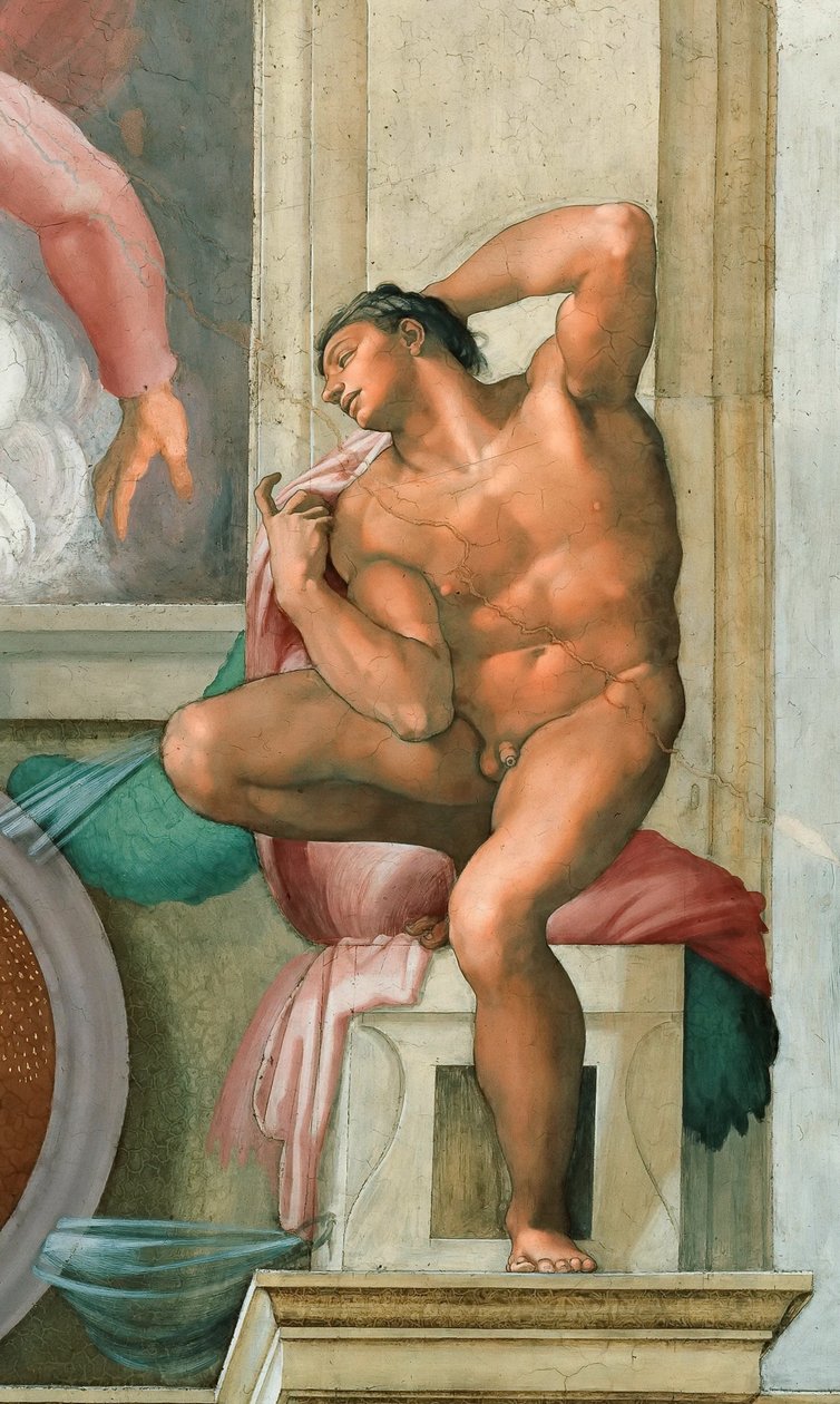 Ignudo Sixtinske Kapel loft i Vatikanet, 1508-1512. af Michelangelo Buonarroti
