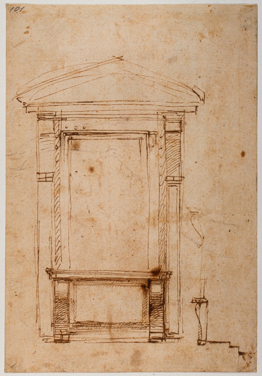 Knælende vindue til Medici-paladset, ca. 1517 (tegning) af Michelangelo Buonarroti