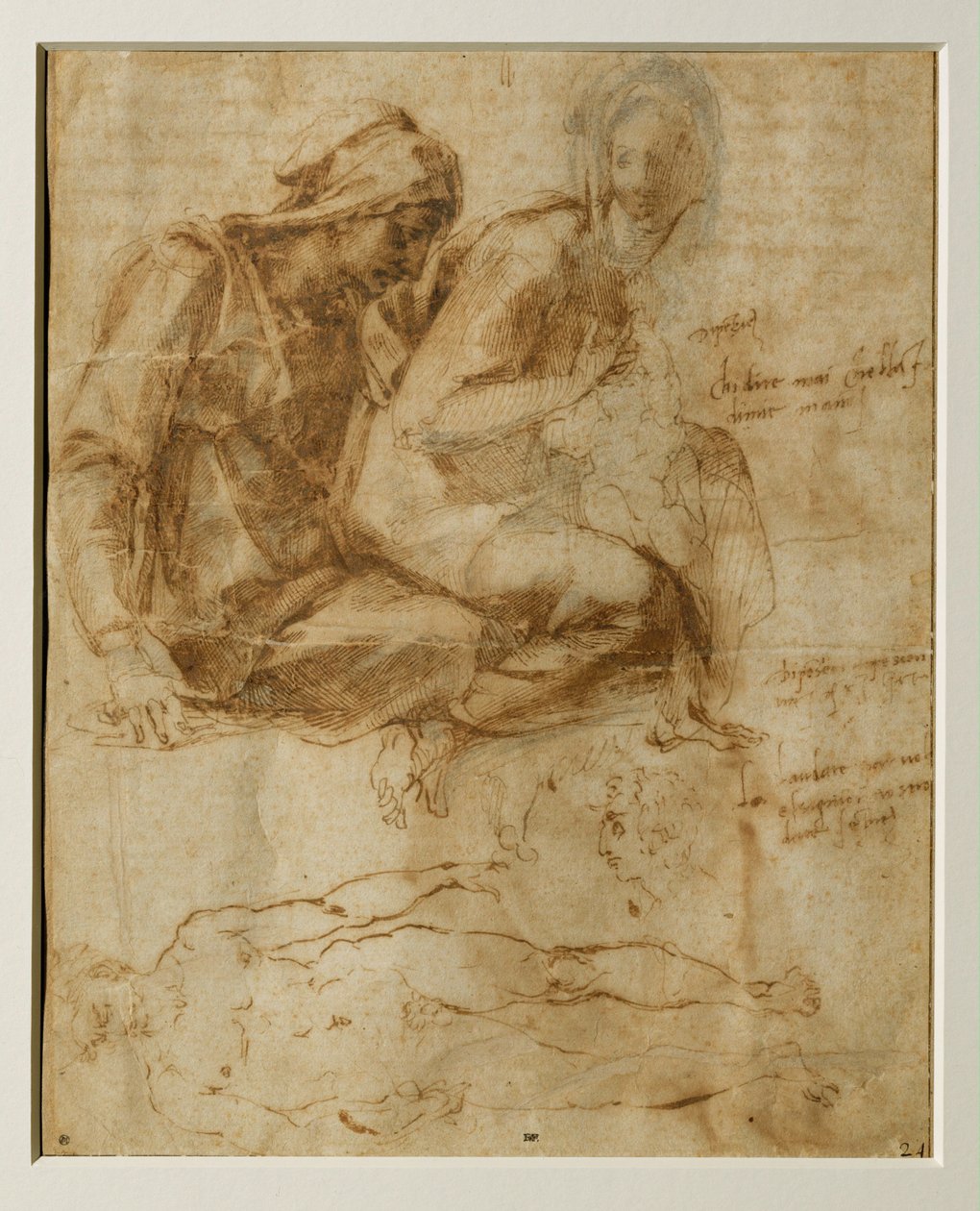 Jomfruen, barnet og Sankt Anna, en mandlig nøgen ... af Michelangelo Buonarroti