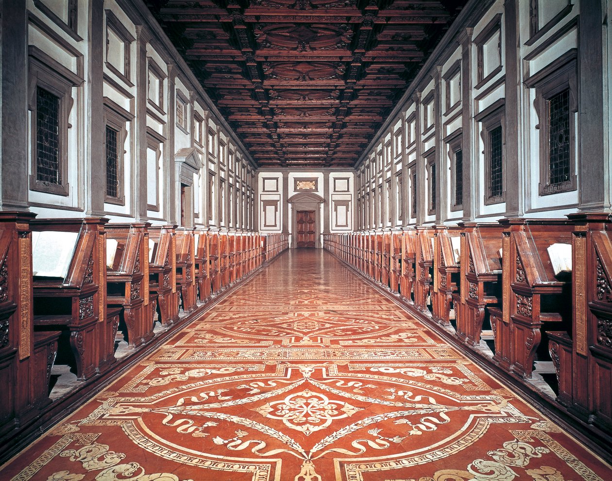 Laurentian Library Hall, arkitekt Michelangelo (1475-1564), Firenze, Italien af Michelangelo Buonarroti