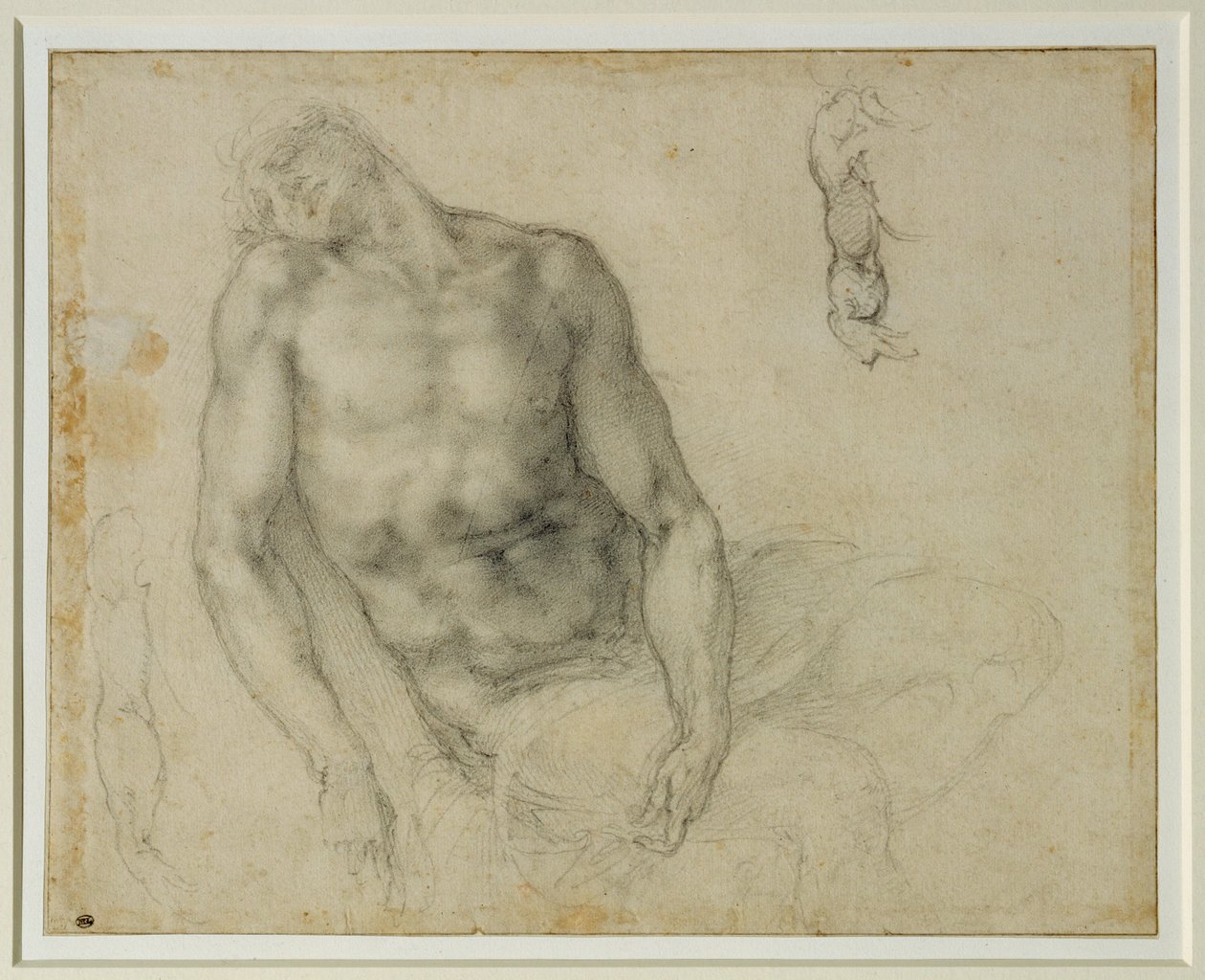 Den døde Kristus og to gentagelser af den højre arm ... af Michelangelo Buonarroti