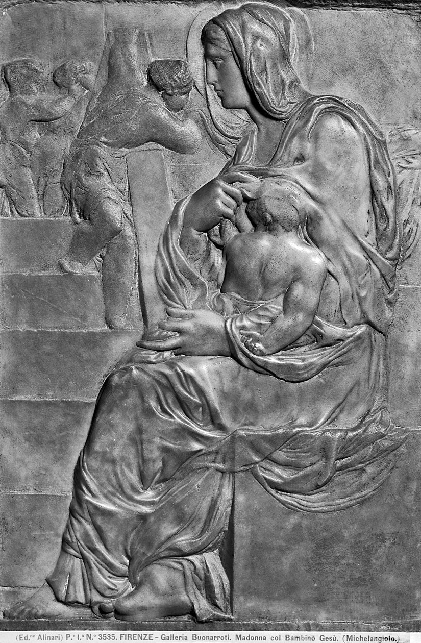 Madonna og barn med Madonna della Scala (marmor) af Michelangelo Buonarroti