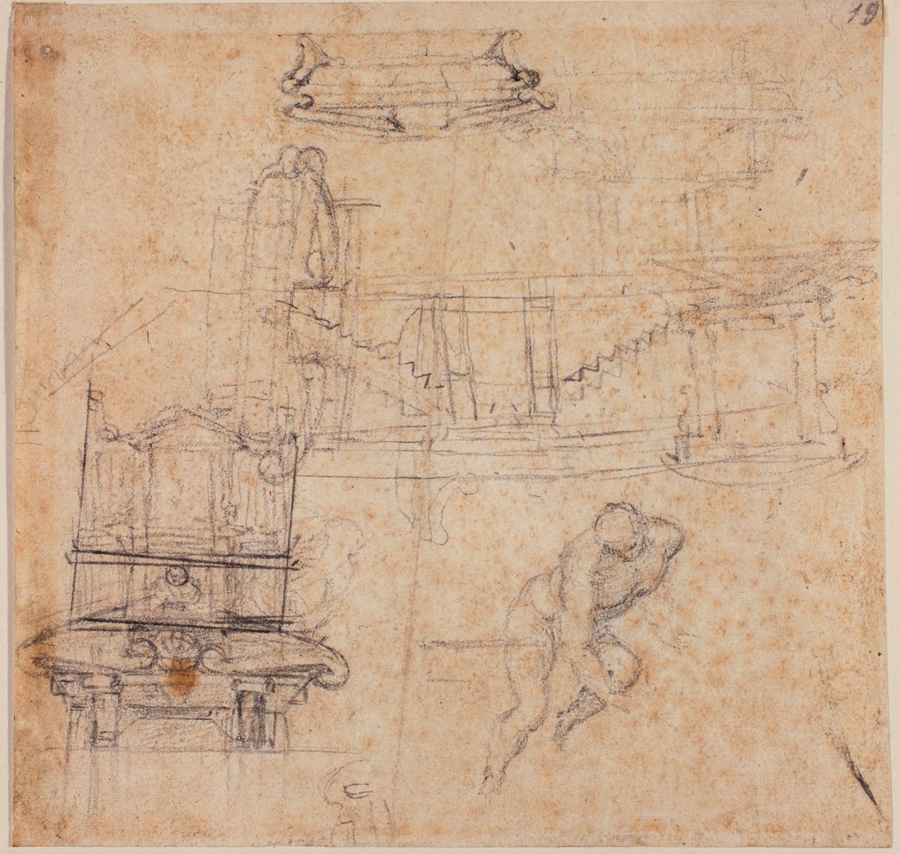 Diverse studier, til en Johannes Døberen, til en grav og arkitektoniske skitser af Michelangelo Buonarroti