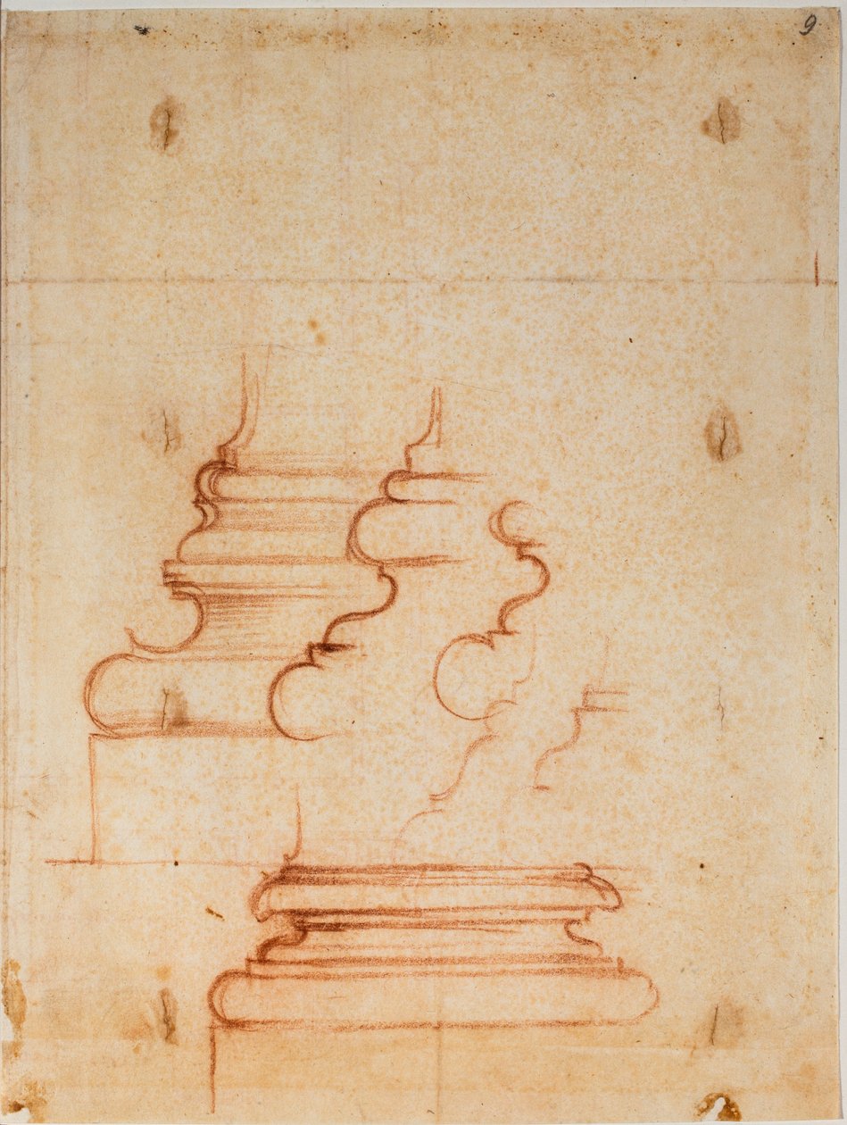 Søjlebaser til det nye sakristi, håndskrevne inskriptioner af Michelangelo Buonarroti