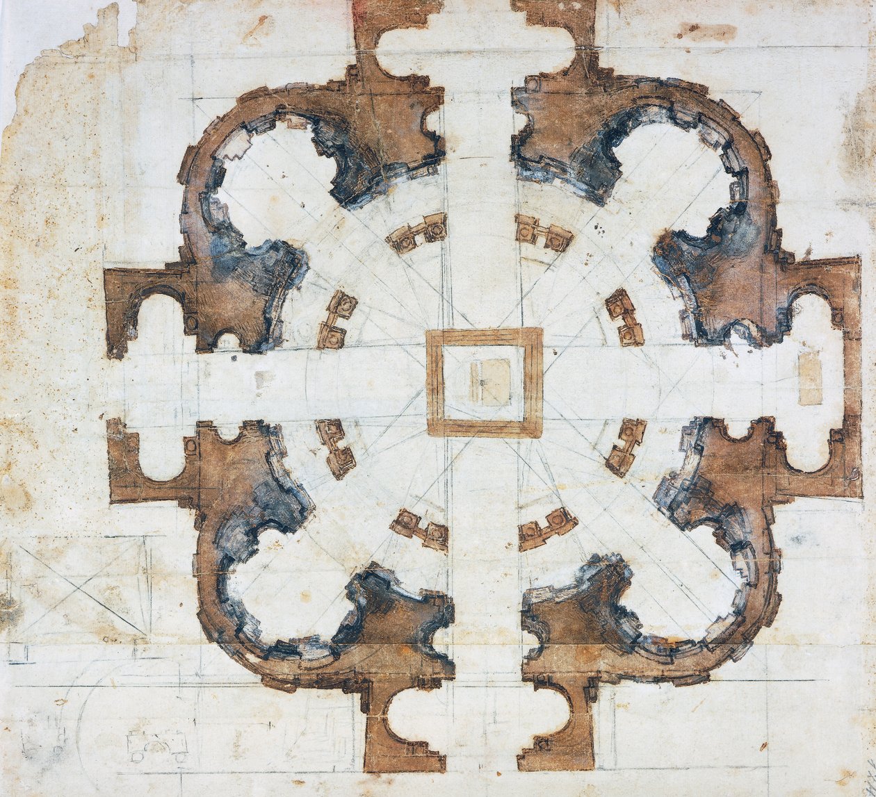 Plan over basilikaen San Giovanni dei Fiorentini i Rom, omkring 1559, tegning af Michelangelo Buonarroti (1475-1564), Italien af Michelangelo Buonarroti