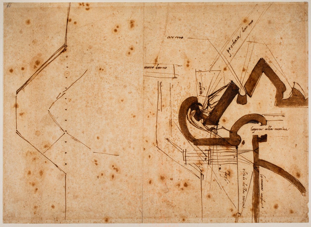 Plan over et bolværk til Retfærdighedsporten af Michelangelo Buonarroti
