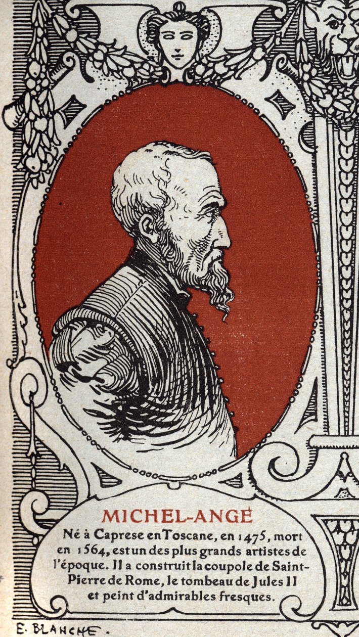 Portræt af den italienske renæssancemaler, Michelangelo Buonarroti dit Michel Ange (Michelangelo eller Michelangelo af Michelangelo Buonarroti