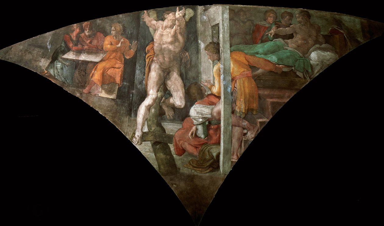 Straf af Haman Det Sixtinske Kapels loft i Vatikanet, 1508-1512. af Michelangelo Buonarroti