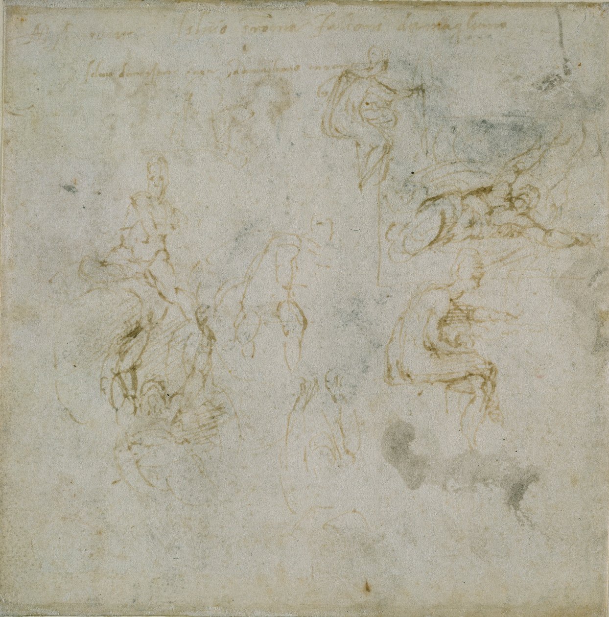 Recto: Otte figurstudier. Verso: Figurstudie, c1490-1560. af Michelangelo Buonarroti