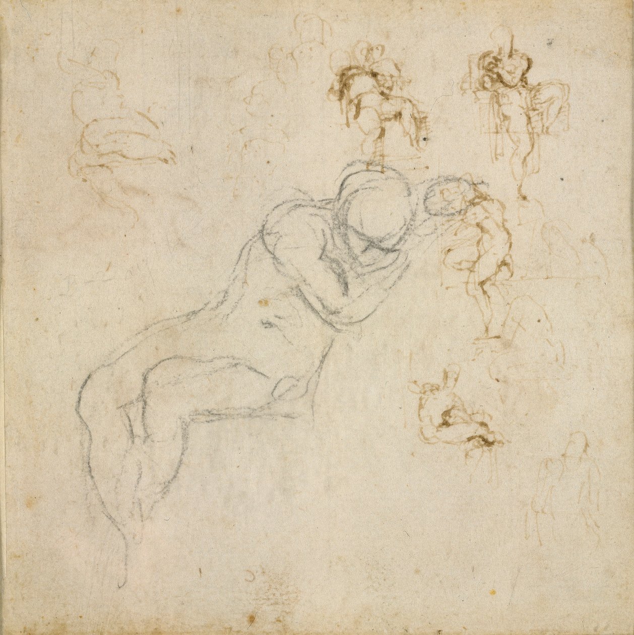 Recto: Otte figurstudier. Verso: Figurstudie, c1490-1560 af Michelangelo Buonarroti
