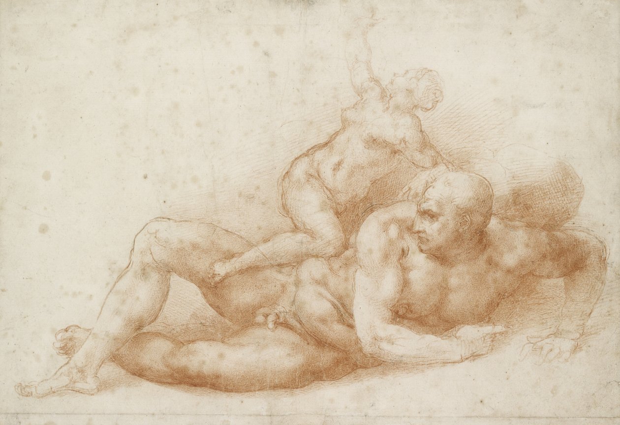Samson og Delila (rødt kridt på råhvidt papir) af Michelangelo Buonarroti