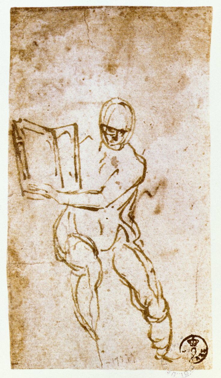 Det Sixtinske Kapel Loft (1508-12): skitse til en af profeterne (pen og brunt blæk) af Michelangelo Buonarroti