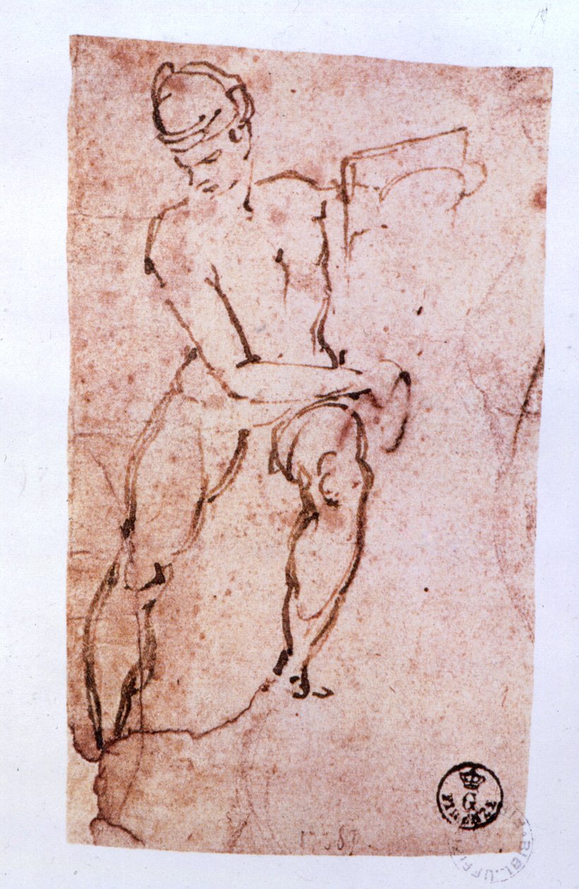 Det sixtinske kapel loft (1508-12): skitse af en apostel (pen og brunt blæk) af Michelangelo Buonarroti