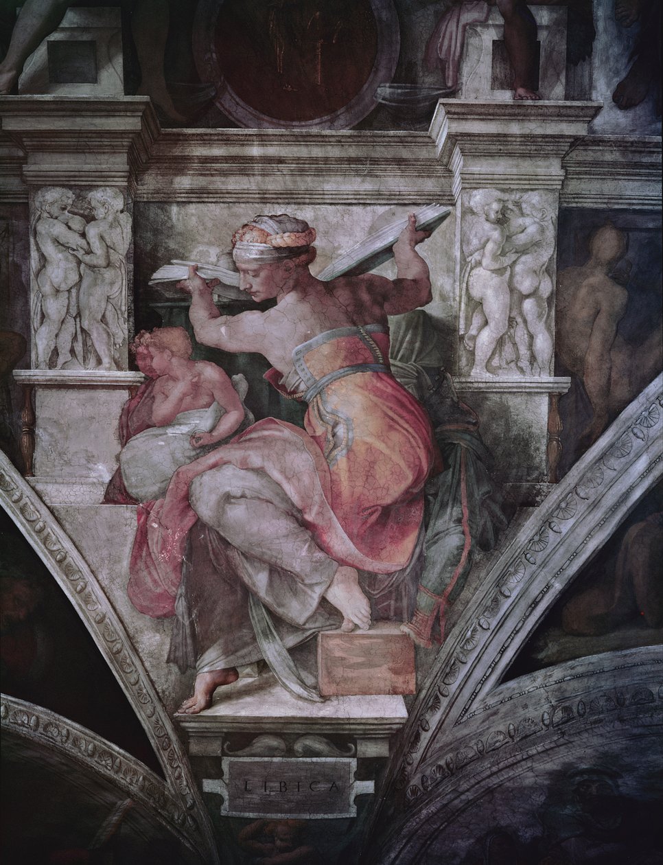 Det Sixtinske Kapel Loft: Libyan Sibyl, ca. 1508-10 (før restaurering) af Michelangelo Buonarroti