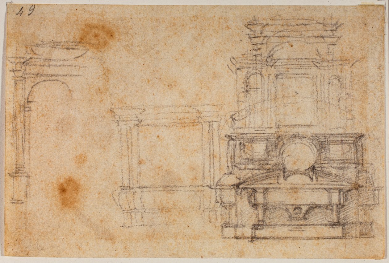 Studier af gravmonumenter til det nye sakristi af Michelangelo Buonarroti