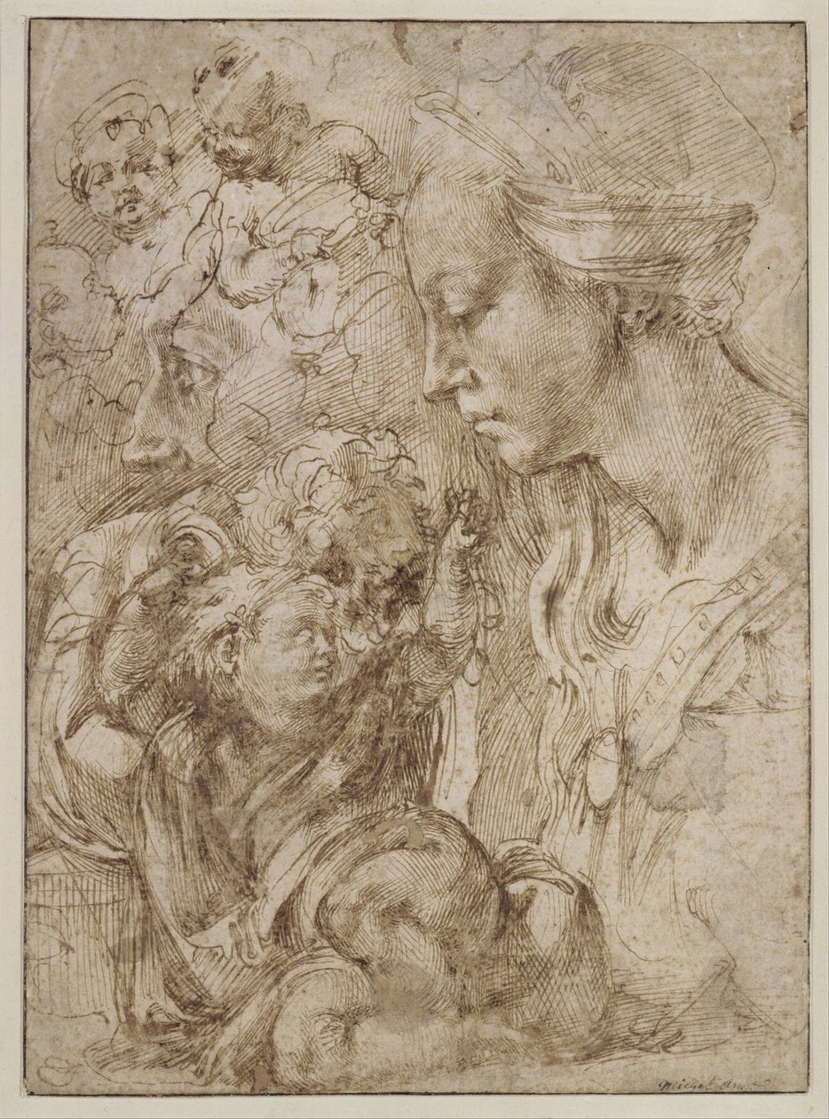Studier for en hellig familie med Johannes Døberen som barn, 1505 af Michelangelo Buonarroti