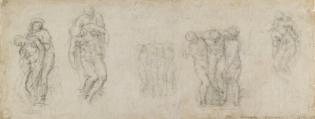 Studier til en Pieta og en Begravelse, 1500-tallet af Michelangelo Buonarroti