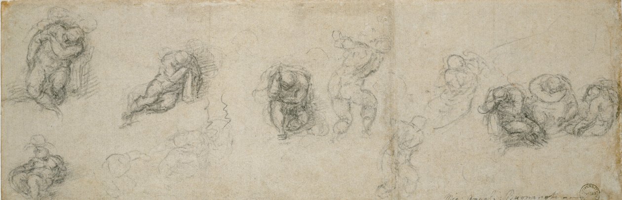 Studier af en sovende apostel og andre skikkelser, 1500-tallet af Michelangelo Buonarroti