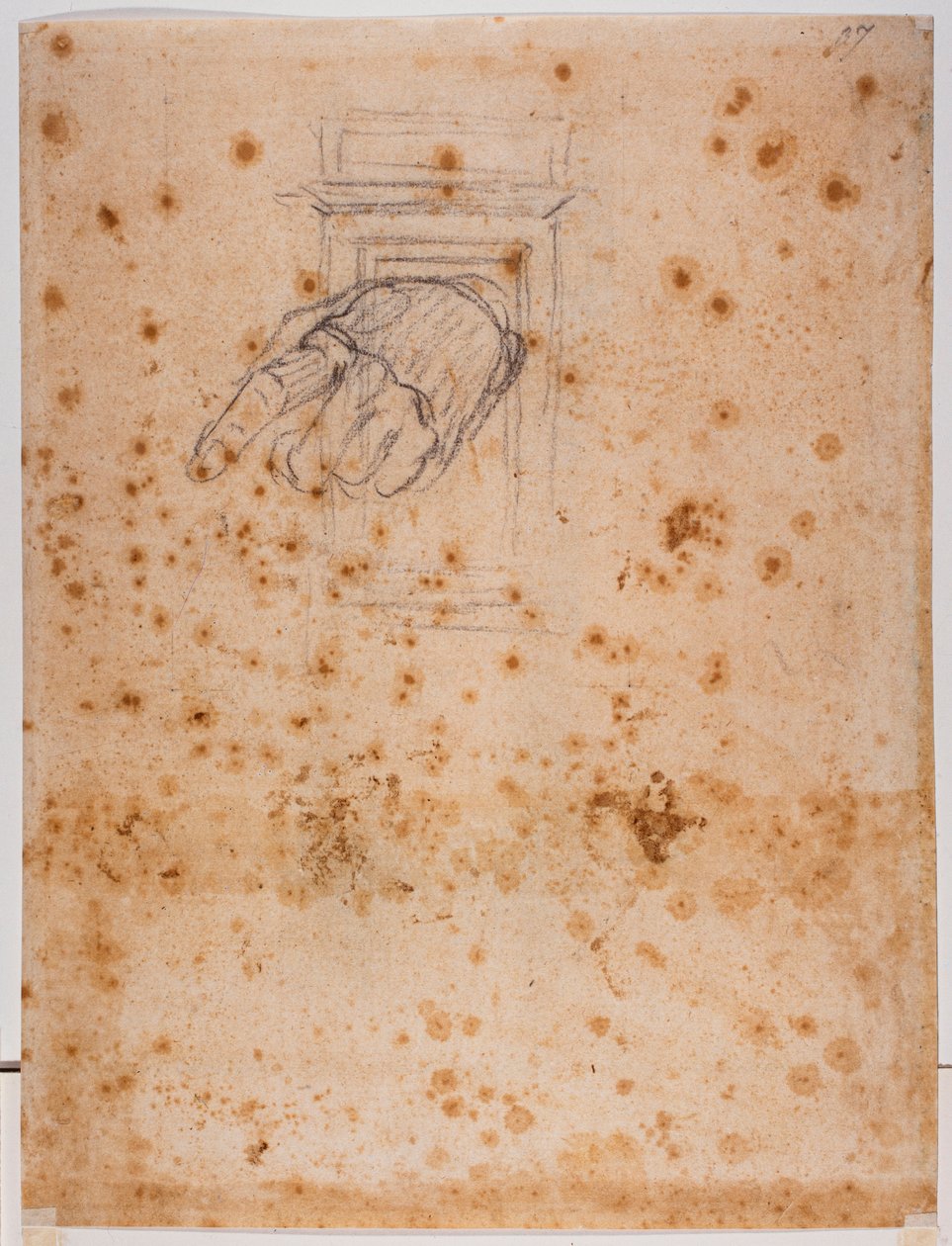 Studie til en søjle og en hånd af Michelangelo Buonarroti