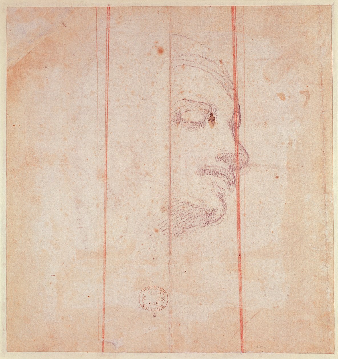 Studie til lederen af den libyske sibyll (sort kridt på papir) (verso) af Michelangelo Buonarroti