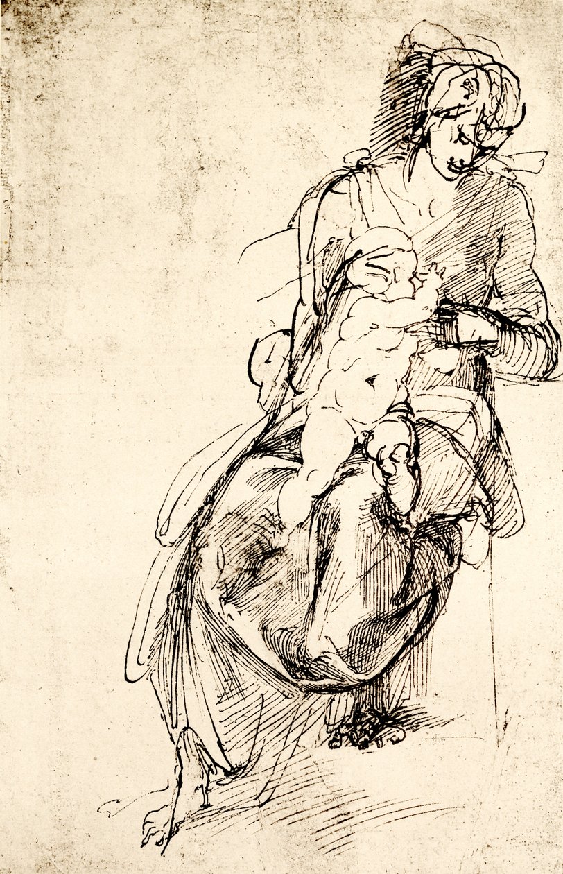Studie til Madonna-statuen i Medici-kapellet i Firenze af Michelangelo Buonarroti
