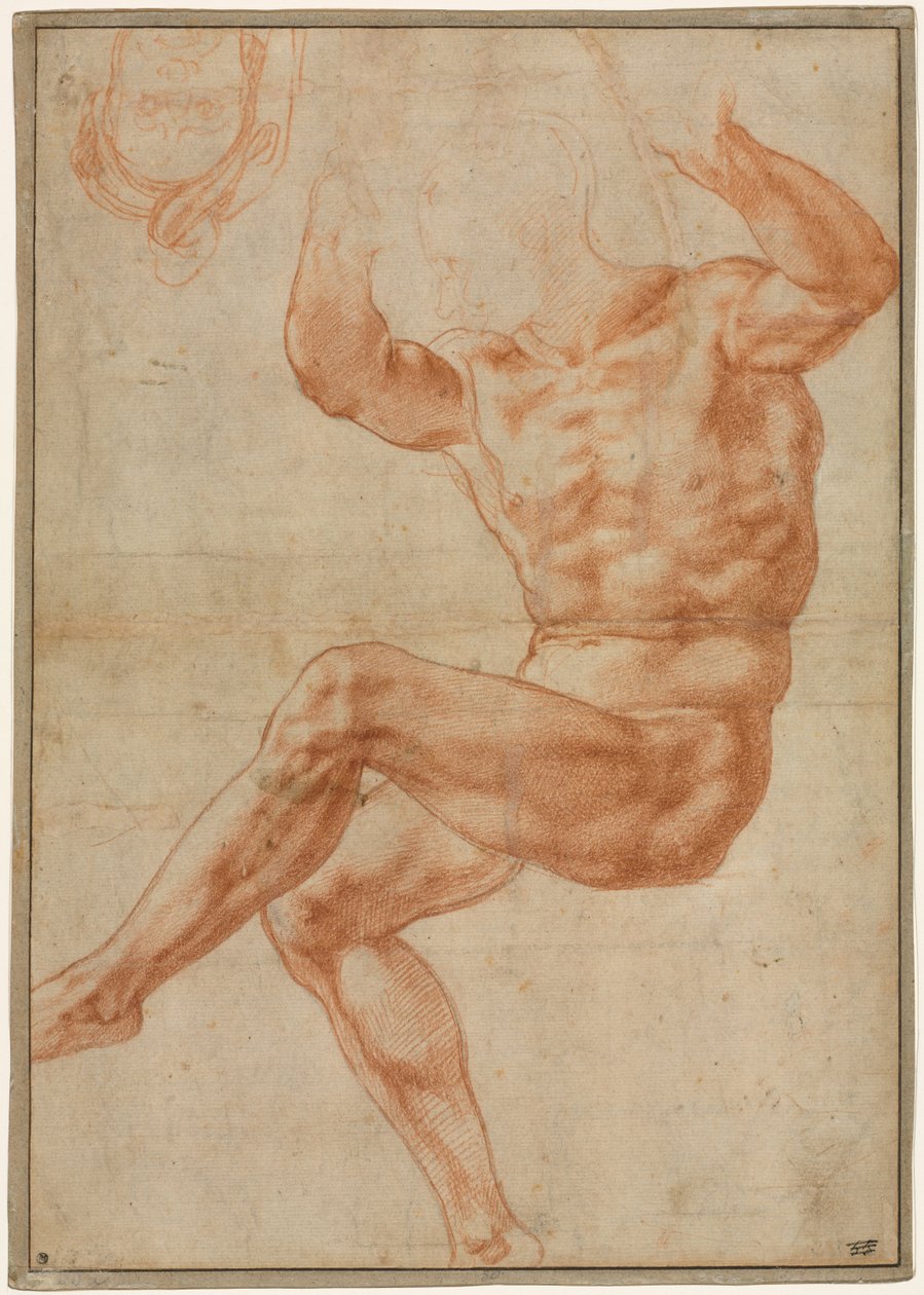 Studie for de nøgne unge over profeten Daniel recto, 1510-1511. af Michelangelo Buonarroti