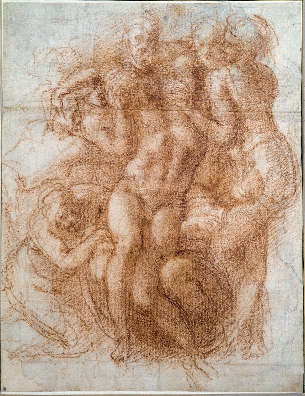 Studie til Pieta-aflejringen af Kristus (tegning af Michelangelo Buonarroti