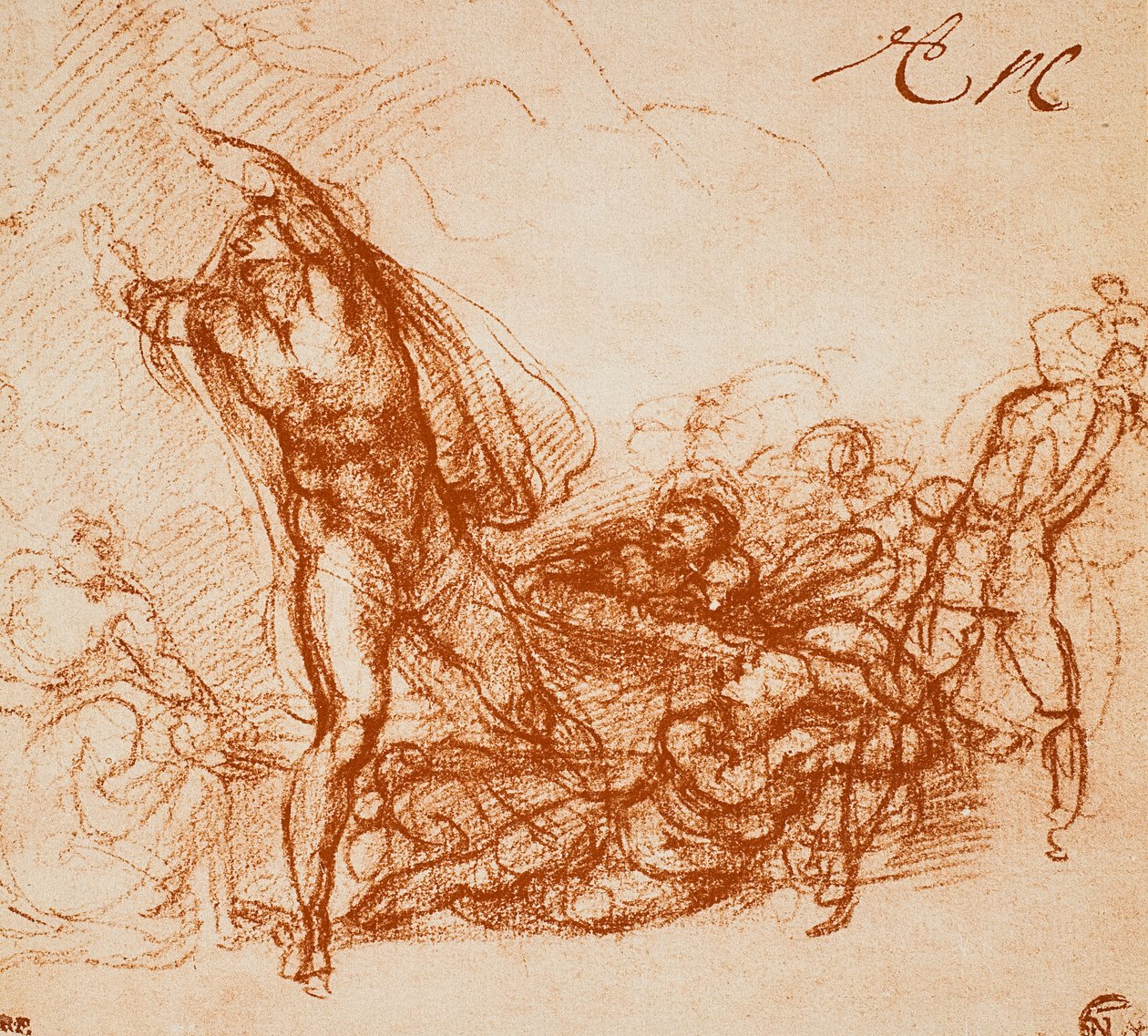 Studie til fresken af Paolina-kapellet; tegning af Michelangelo. Louvre, Paris af Michelangelo Buonarroti