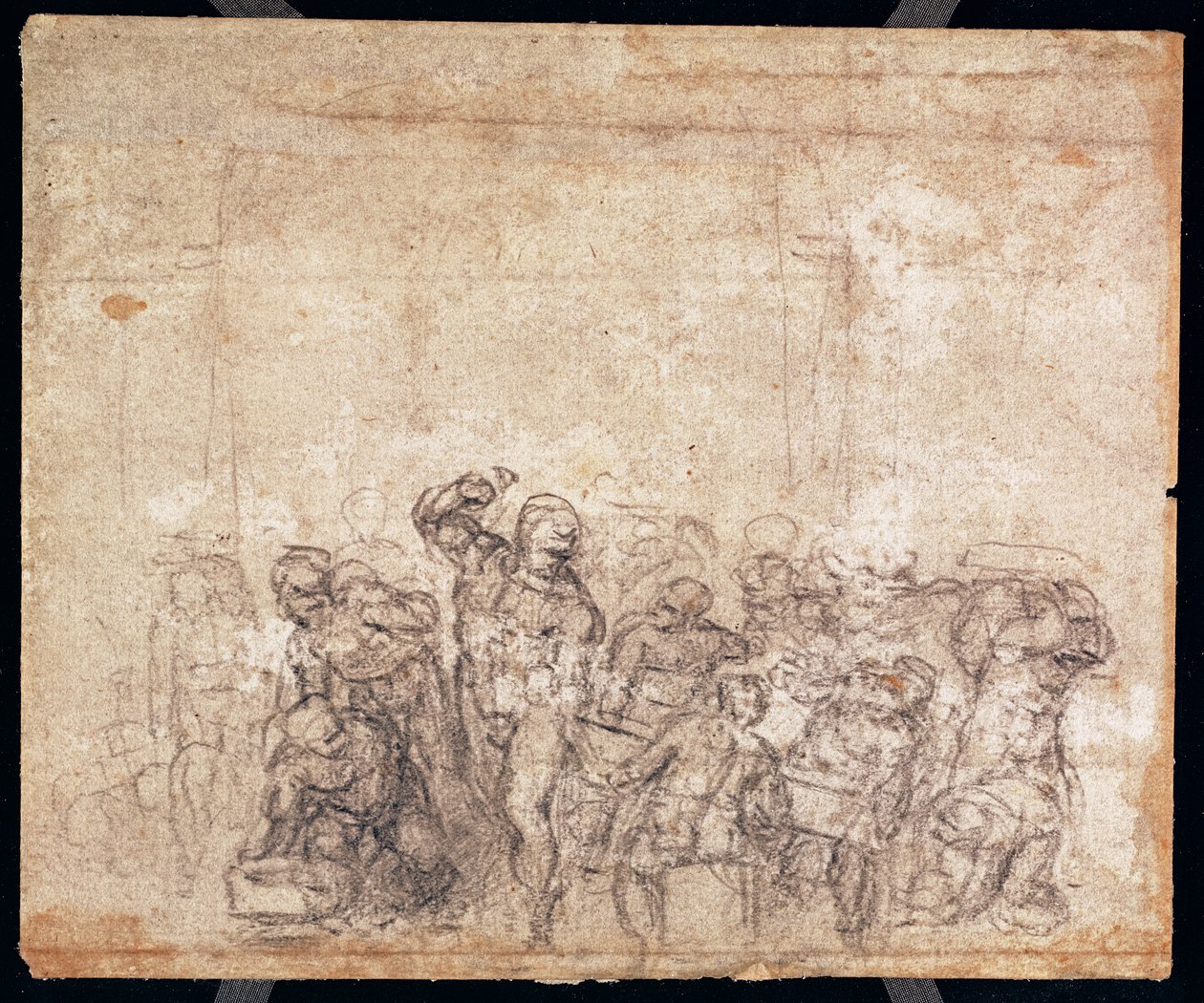Studie af figurer til en fortællende scene (sort kridt på papir) (verso) (for recto se 191777) (se også 191767) af Michelangelo Buonarroti
