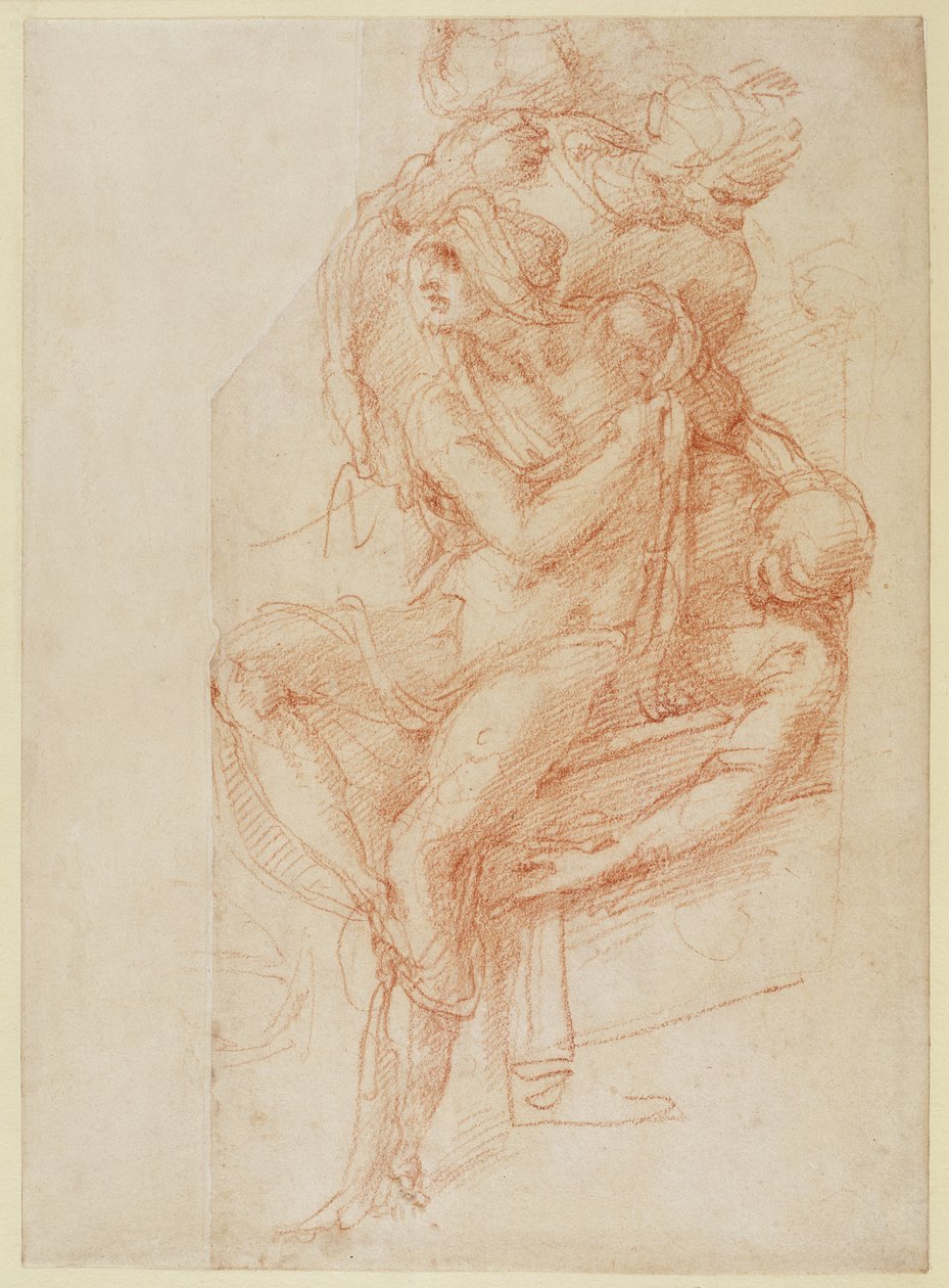 Studie af Lazarus og to ledsagende figur (rødt kridt på papir) af Michelangelo Buonarroti